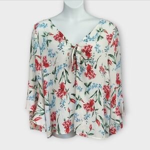NWT She + Sky Floral Layered Bell Sleeve Blouse - Red and Blue ~sz 1XL